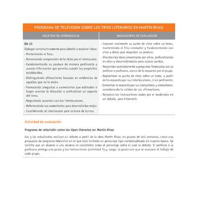 Evaluación Programas - LE1M OA21 - U1 - PROGRAMA DE TELEVISIÓN SOBRE LOS TIPOS LITERARIOS EN MARTÍN RIVAS