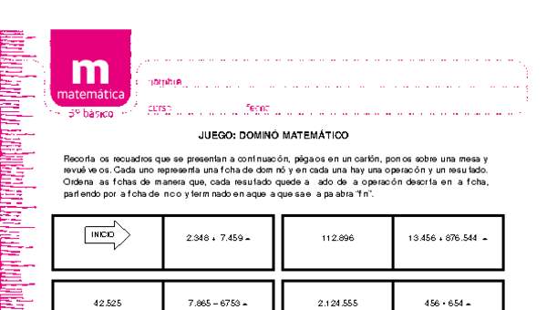 Juego: dominó matemático