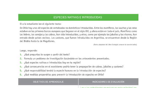 Evaluación Programas - CN1M - OA05 - U2 - ESPECIES NATIVAS E INTRODUCIDAS