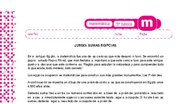 Juego: sumas egipcias