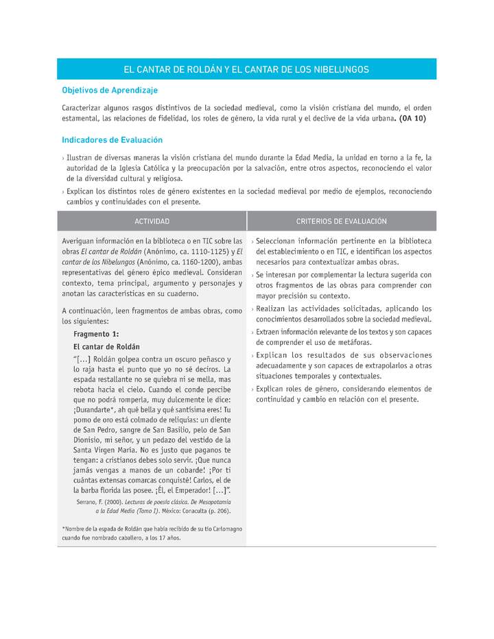 Evaluación Programas - HI07 - OA10 - U3 -  EL CANTAR DE ROLDÁN Y EL CANTAR DE LOS NIBELUNGOS