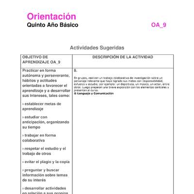 Actividad sugerida: Orientación 5° básico  OA09 Actividad 8