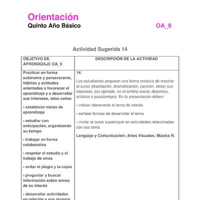 Actividad sugerida: Orientación 5° básico  OA09 Actividad 14
