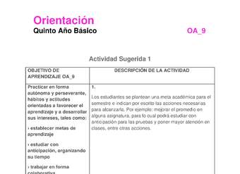 Actividad sugerida: Orientación 5° básico  OA09 Actividad 1