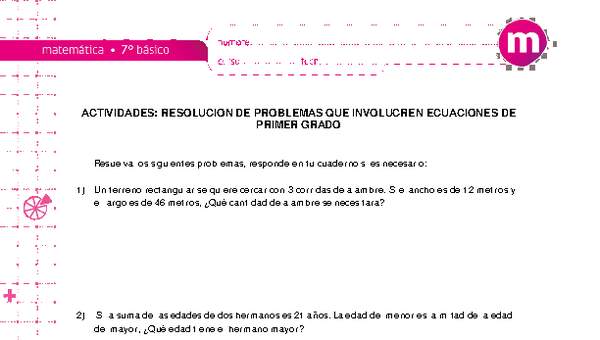 Resolución de problemas que involucre ecuaciones de primer grado