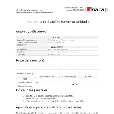 Prueba 1: Evaluación Sumativa Unidad 1