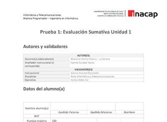 Prueba 1: Evaluación Sumativa Unidad 1