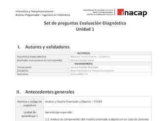 Set de preguntas Evaluación Diagnóstica Unidad 1