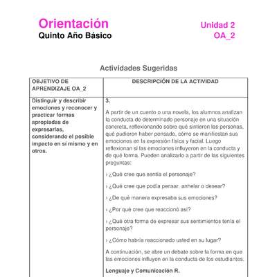 Actividad sugerida: Orientación 5° básico  OA09 Actividad 3