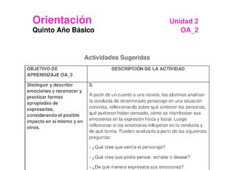 Actividad sugerida: Orientación 5° básico  OA09 Actividad 3