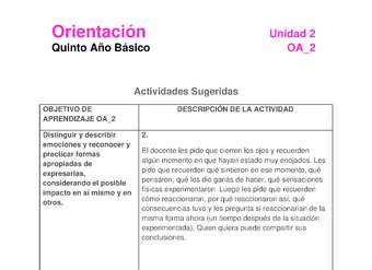 Actividad sugerida: Orientación 5° básico  OA02 Actividad 2
