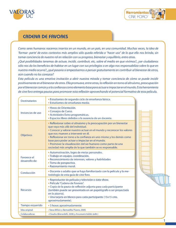 Cadena de favores: Orientación 5º básico a 4º medio