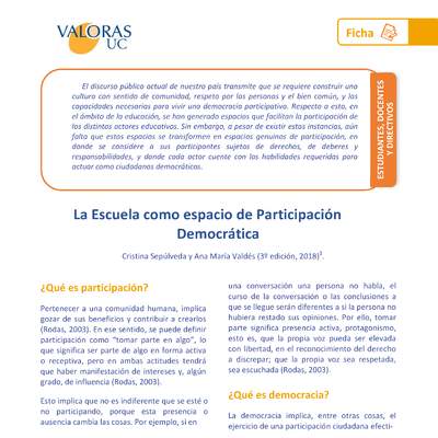 Escuela como espacio de participación democrática Orientación 1º Medio a 4º Medio