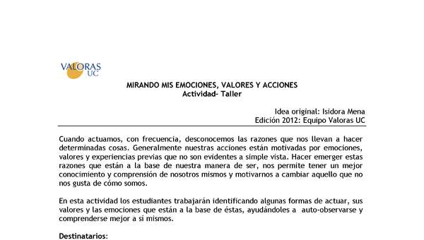 Mirando mis emociones Orientación 5º y 6º  y especialmente 7º a 4º Medio OA02