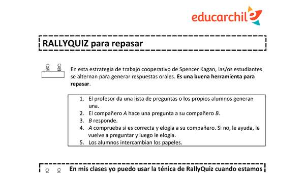 Estrategia de trabajo cooperativo estructurado: Rally Quizz Orientación OA09