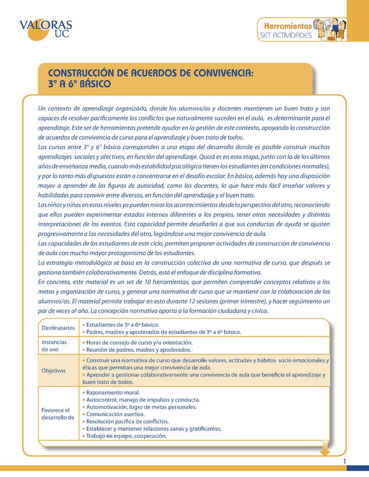 Construcción de acuerdos de convivencia: Orientación - Estudiantes y padres de 3º a 6º básico