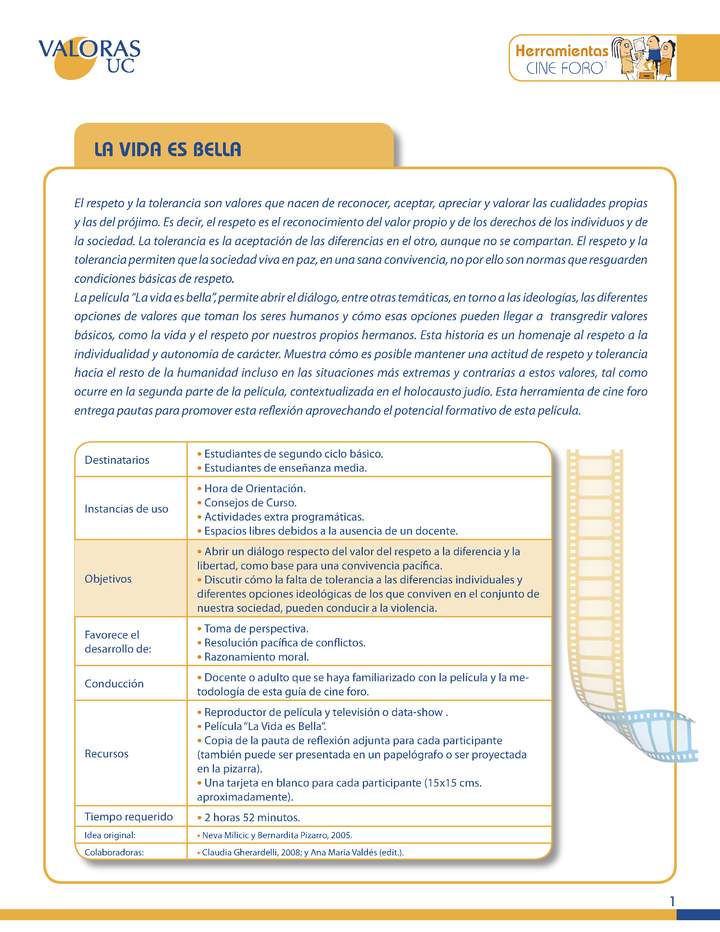 La vida es bella: Orientación 5º básico a 4º medio