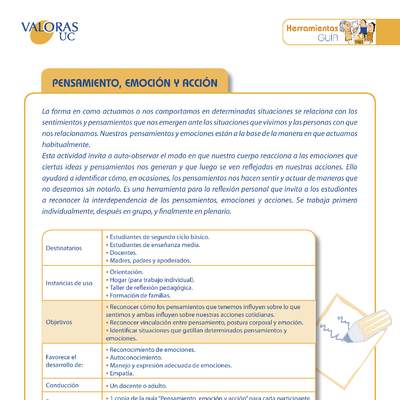 Pensamiento - emoción - acción: Orientación 1º básico a 4º Medio y padres Pensamiento - emoción - acción: Orientación 1º básico a 4º Medio y padres