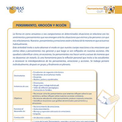 Pensamiento - emoción - acción: Orientación 1º básico a 4º Medio y padres