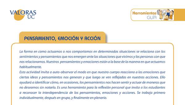 Pensamiento - emoción - acción: Orientación 1º básico a 4º Medio y padres