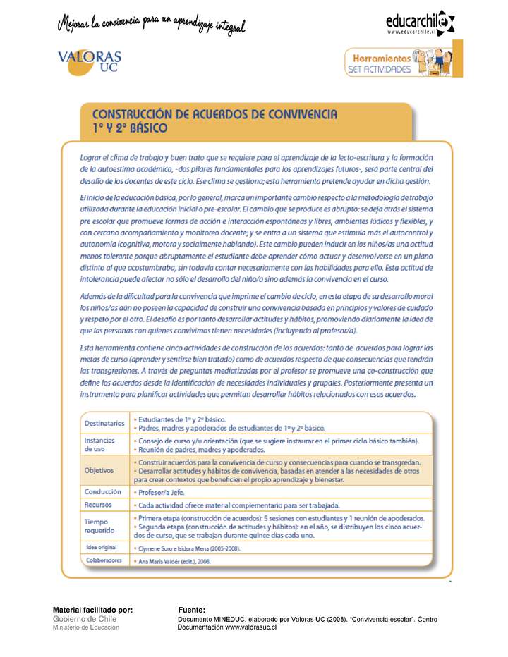 Construcción de acuerdos de convivencia 1° Y 2° Básico-OA7