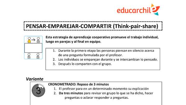 Estrategia de trabajo cooperativo estructurado: Pensar - Emparejar - Compartir Orientación OA09