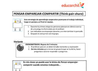 Estrategia de trabajo cooperativo estructurado: Pensar - Emparejar - Compartir Orientación OA09