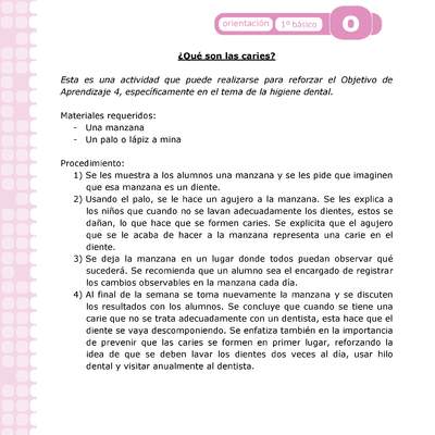 Actividad: Higiene bucal ¿Qué son las caries? Orientación 1º y 2º básico OA4