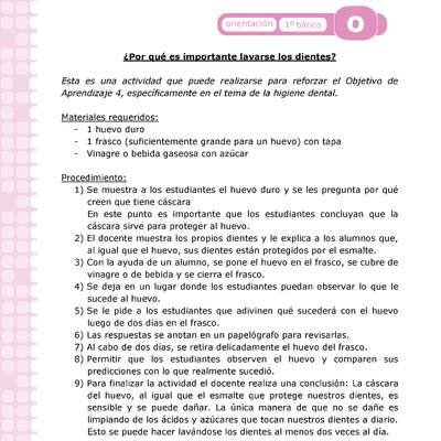 Actividad: Higiene bucal ¿Por qué es importante lavarse los dientes? Orientación 1º y 2º básico OA4