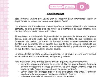 Actividad: Higiene dental Orientación 1º y 2º básico OA4