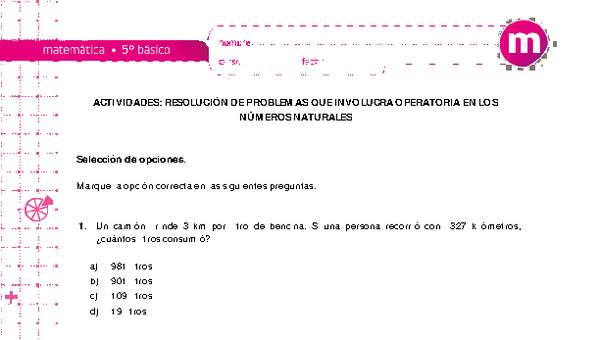 Resolución de problemas que involucra operatoria en los números naturales