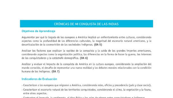 Evaluación Programas - HI08 - OA05 - OA06 - OA07 - U1 - CRÓNICAS DE MI CONQUISTA DE LAS INDIAS