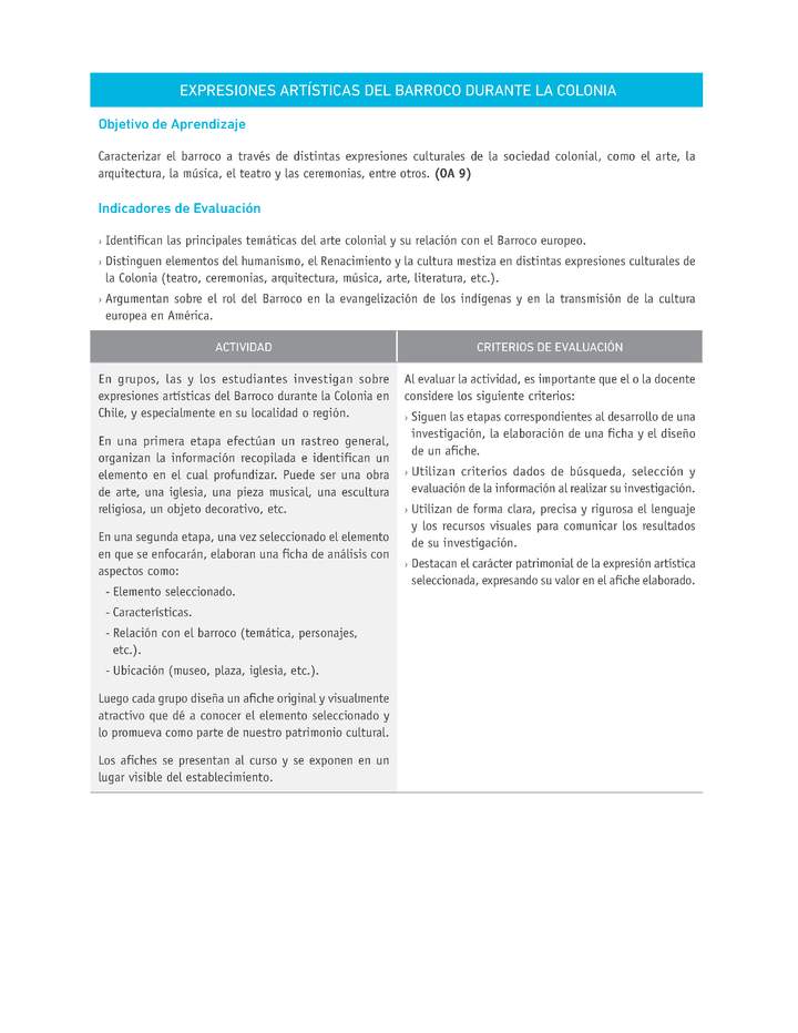 Evaluación Programas - HI08 OA09 - U2 - EXPRESIONES ARTÍSTICAS DEL BARROCO DURANTE LA COLONIA