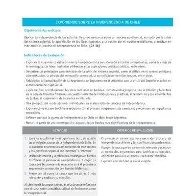 Evaluación Programas - HI08 OA16 - U3 - EXPONIENDO SOBRE LA INDEPENDENCIA DE CHILE
