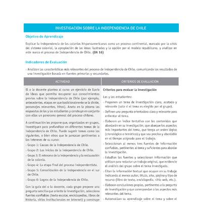 Evaluación Programas - HI08 OA16 - U3 - INVESTIGACIÓN SOBRE LA INDEPENDENCIA DE CHILE