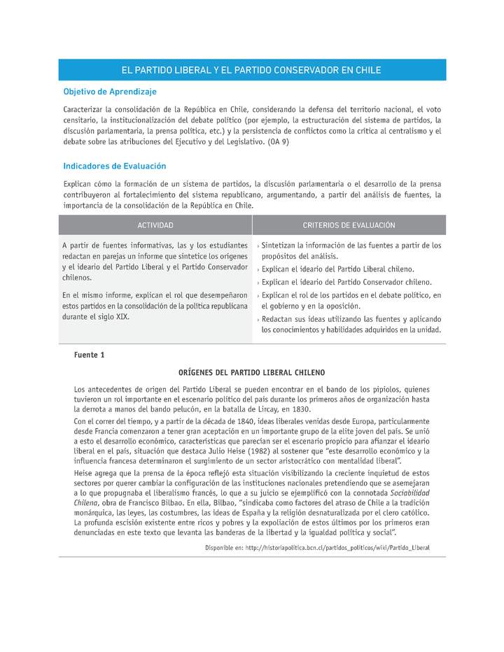 Evaluación Programas - HI1M OA09 - U1 - EL PARTIDO LIBERAL Y EL PARTIDO CONSERVADOR EN CHILE
