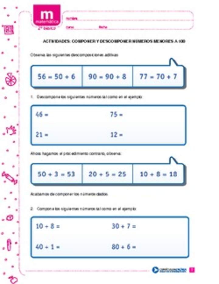 Componer y descomponer números menores a 100