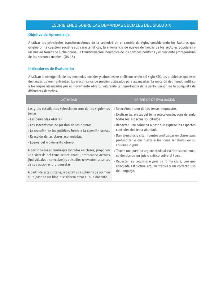 Evaluación Programas - HI1M OA18 - U2 - ESCRIBIENDO SOBRE LAS DEMANDAS SOCIALES DEL SIGLO XIX