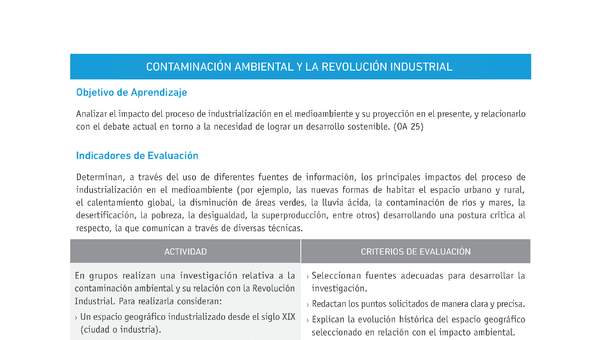 Evaluación Programas - HI1M OA25 - U2 - CONTAMINACIÓN AMBIENTAL Y LA REVOLUCIÓN INDUSTRIAL