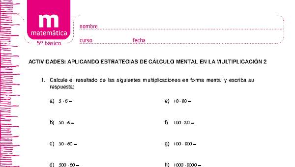 Aplicando estrategias de cálculo mental en la multiplicación 2