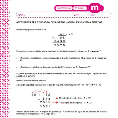 Multiplicación de números naturales usando algoritmo