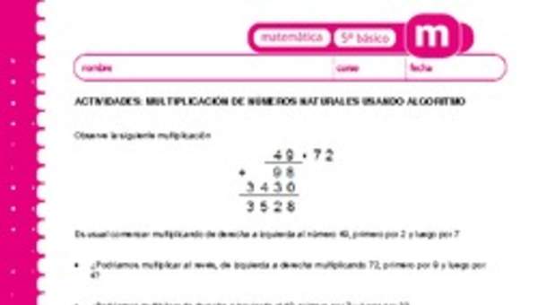 Multiplicación de números naturales usando algoritmo