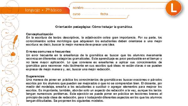 Orientación pedagógica: Cómo trabajar la gramática