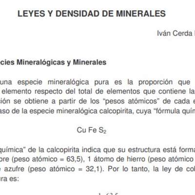 Leyes y densidad de minerales, Cerda, I. SONAMI.