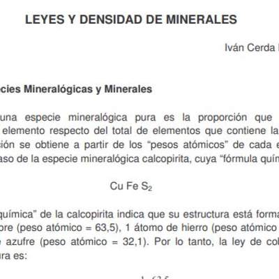 Leyes y densidad de minerales, Cerda, I. SONAMI.