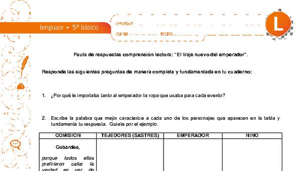 Comprensión de lectura el traje nuevo del emperador