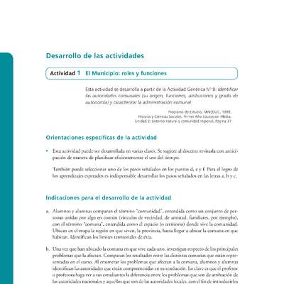 Actividad de Educación Ciudadana: Historia y Ciencias Sociales-El Municipio roles y funciones