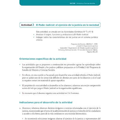 Actividad de Educación Ciudadana: Historia y Ciencias Sociales 1 medio - El Poder Judicial el ejercicio de la justicia en la sociedad