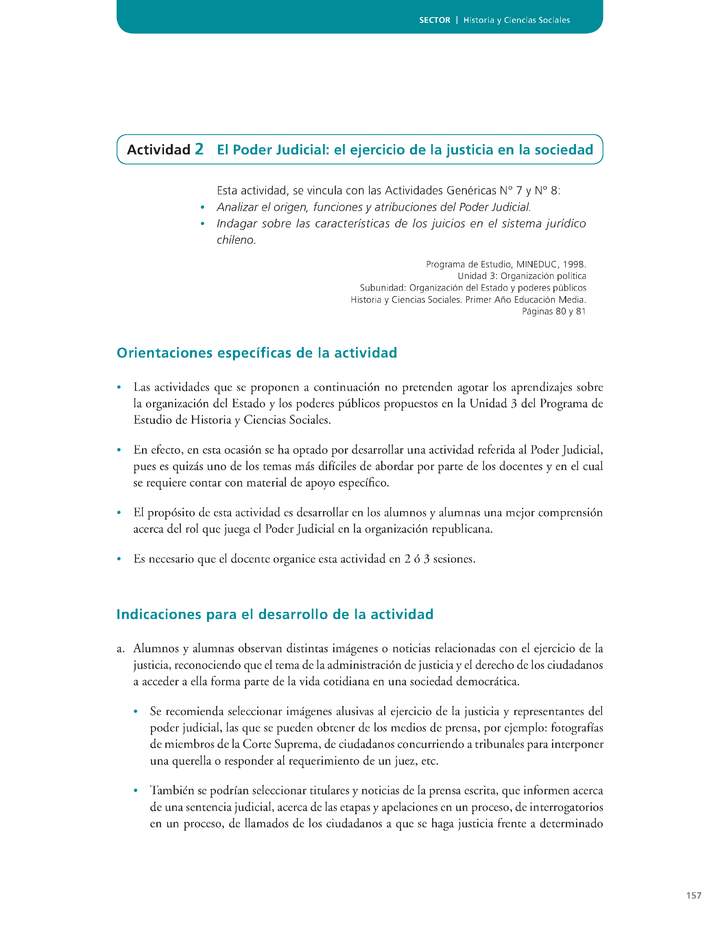 Actividad de Educación Ciudadana: Historia y Ciencias Sociales 1 medio - El Poder Judicial el ejercicio de la justicia en la sociedad