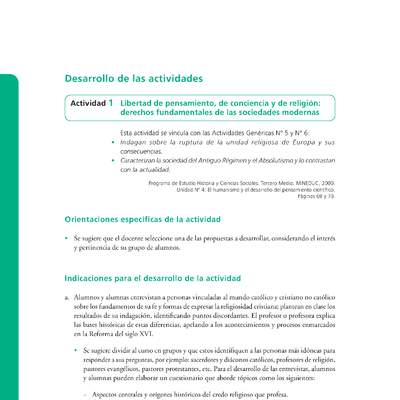 Actividad de Educación Ciudadana: Historia y Ciencias Sociales 3 medio - Libertad de pensamiento, de conciencia y de religión derechos fundamentales de las sociedades modernas